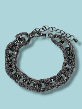 Black Metallic Link Chain Laser Cut Bracelet